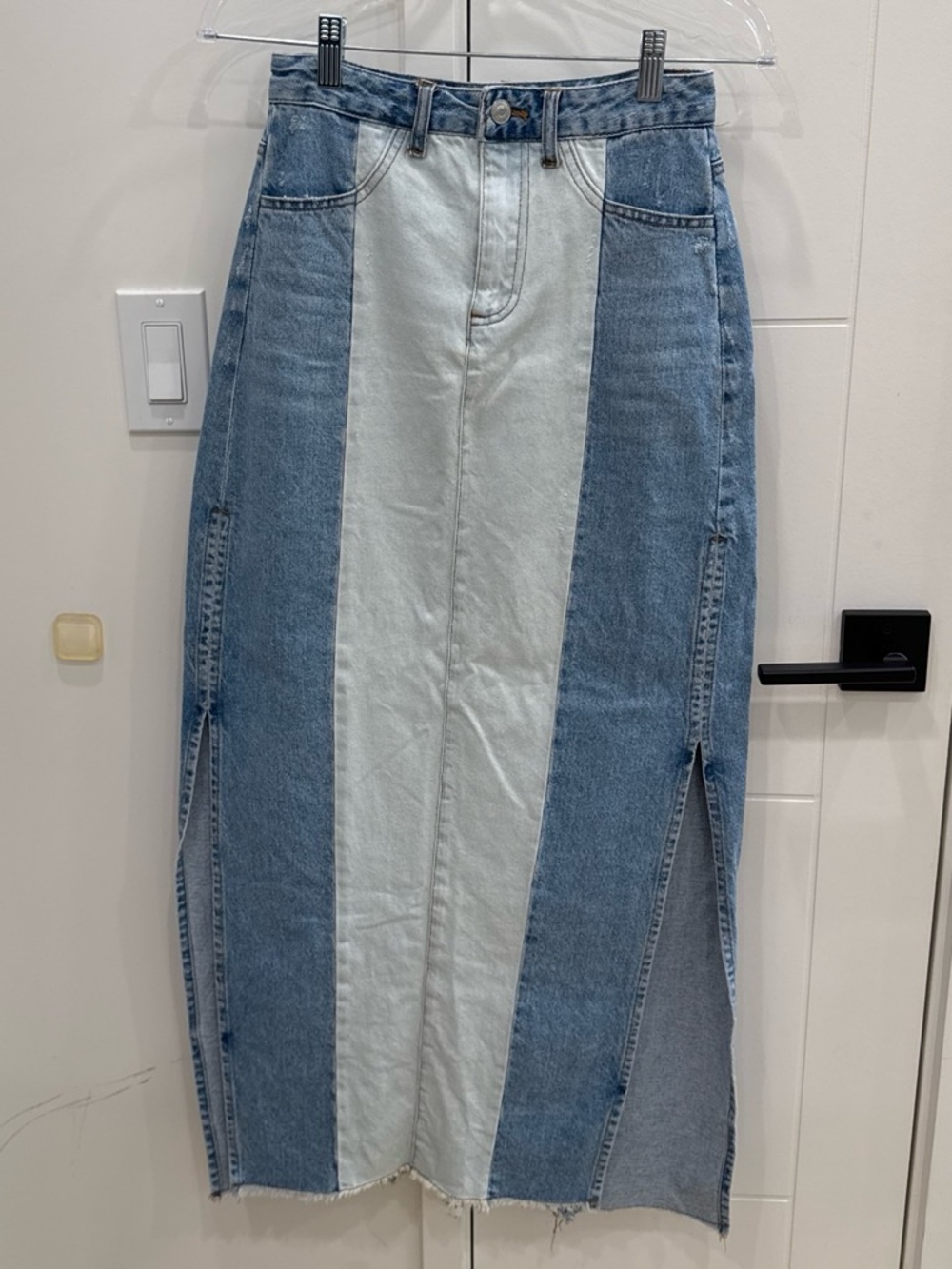 Forever 21 Two-Tone Light and Medium Blue Denim Midi Skirt